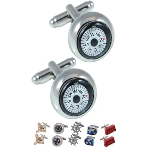 COLLAR AND CUFFS LONDON - Premium Cufflinks with Presentation Gift Box - Mini Magnetic Compass Cover