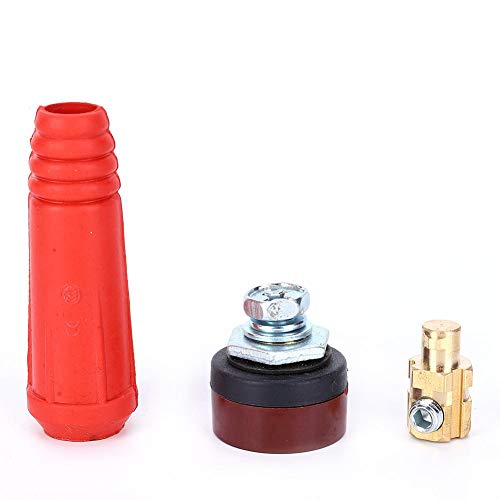 Welding Cable Connectors, 5pcs 10-25 Square Quick Connectors European Connecting Welding Long + Round Type Red, witth Good Oxidation Resistance and Strong Conductivity, for Electric Welding Machine