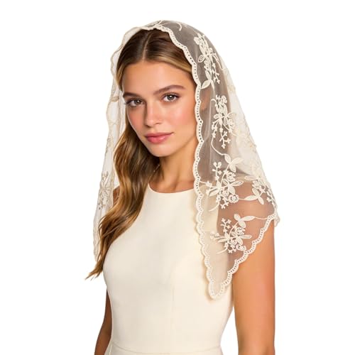DOCILA Triangle Lace Veil For Church Embroidered Flower Wedding Mantilla Veils Mass Women Religious Christian Prayer Head Covering Scarf