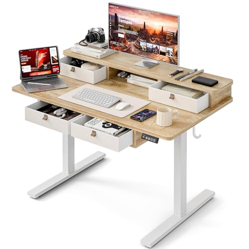 Grandder 47 Inch Electric Standing Desk with Four Drawers, Sit