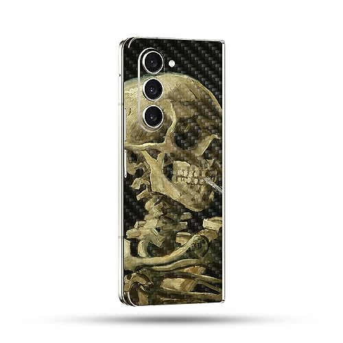 Image of MightySkins Carbon Fiber Skin Compatible with Samsung Galaxy Z Fold 5 Full Wrap - Skull with Cigarette | Protective Durable Textured Carbon Fiber Finish | Easy to Apply | Made in The USA