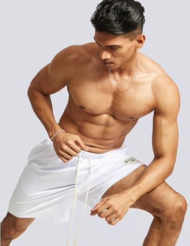 "Breathable Men's Workout Shorts with Pockets, White" - Image 6