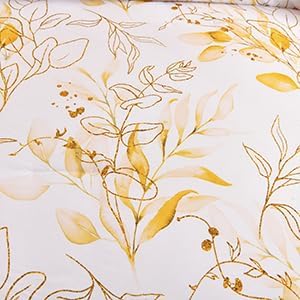 WONGS BEDDING Yellow Botanical Comforter Set Full, 7 Pieces Floral Bed in a Bag Gloden Leaves Bedding Set Soft Microfiber Full(1 Comforter,2 Pillowcase,2 Pillow Shams,1 Flat Sheet,1 Fitted Sheet) - Image 7