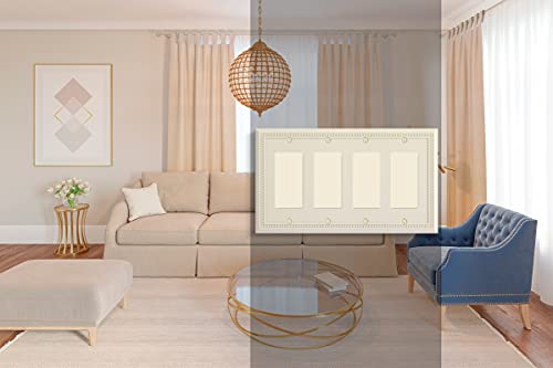 Image of Henne Bery Sunken Pearls Heavy Duty Decorative Wall Plate Switch Plate Outlet Cover (Quad Decorator, Light Almond)