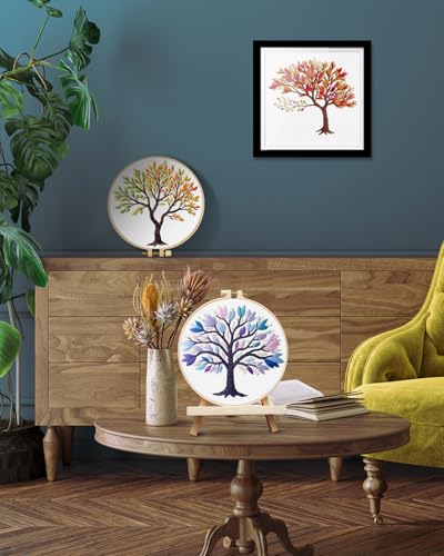Image of TINDTOP Embroidery Kit for Adult, 3 Pack Embroidery DIY Starter Kit | with Stamped Patterns, Hoop, Tools, Colorful Threads with Needles, Instructions (Color Tree)