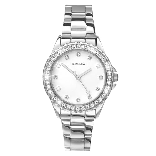 Sekonda Women's Quartz Watch 33mm with Stone Set Case, Analogue Display and Stainless Steel Bracelet