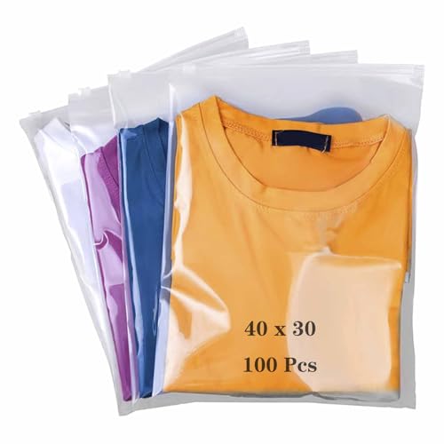 QISF 100 Stücke Zip Beutel Groß Wiederverwendbar - 40 x 30 cm Zipper Beutel Reisetasche Wasserdichte Transparent Zip Tüten Plastikbeutel Aufbewahrungsbeutel für Kleidung Unterwäsche Handtuch Schuhe