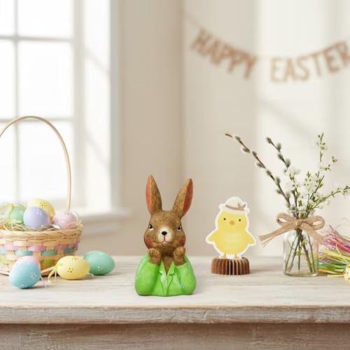 Décoration de Pâques en résine avec statue détaillée de lapins de luxe