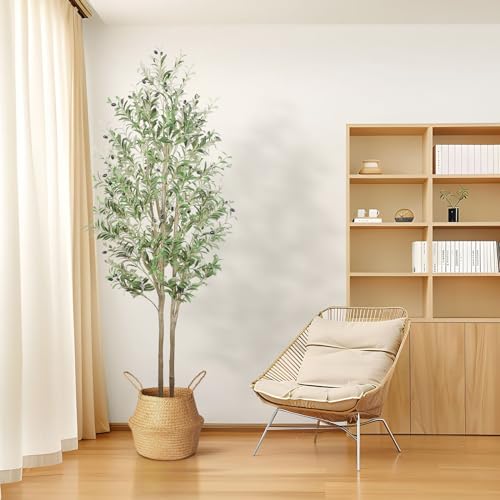 Image of Alupssuc Artificial Olive Tree 7FT Tall Faux Silk Plant(84" in), Indoor Fake Olive Tree with Natural Wood Trunk & Lifelike Fruits, Perfect for Modern Home Office Living Room Floor Decor, 7 FT