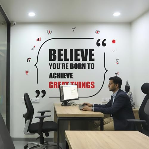 Image of StickMe 'Believe You are Born to Achieve Great Things Office Inspirational Motivational Quotes Wall Sticker' (Multi Colour, Vinyl,Self-Adhesive) (Standard Extra Large - 200 x 150 cm)