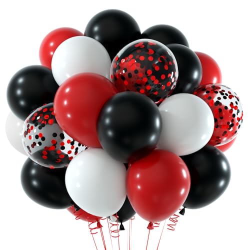NEBURORA 60 Pcs Red Black White Confetti Balloons with Ribbons 12inch Balloon Garland Arch Kit for Birthday Wedding Graduation Celebrations Party Decoration