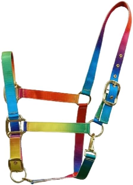 Rainbow Color Adjustable Heavy Duty Nylon Horse Halter with Snap for Pony, Cob and Full Horse