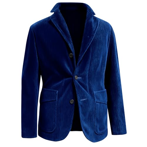 Sakko Herren Cord Blazer Stylisch Vintage Anzug Jackett Lässige Anzugjacken für Herren Regular Fit Cordjacke Business Elegante Winterjacke Casual Übergangsjacke blau