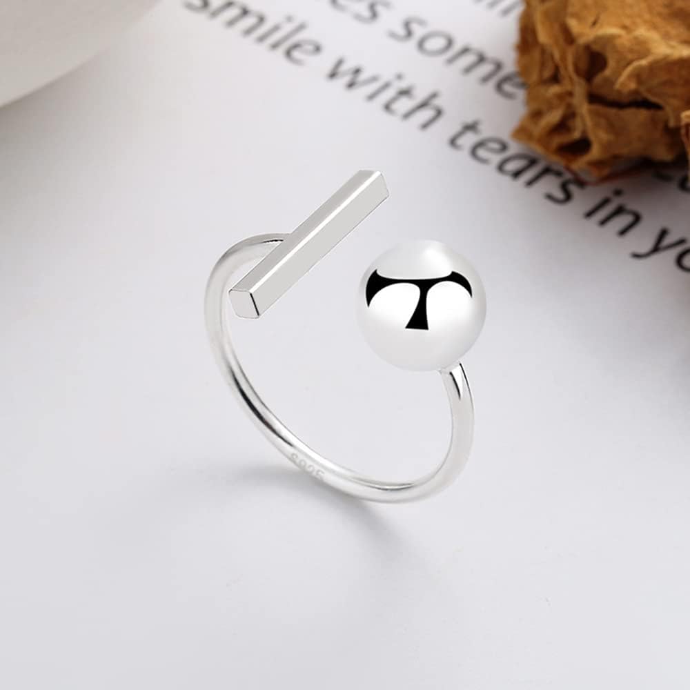 925 Sterling Silver Ball T-Shaped Statement Ring for Women Men Fashion Minimalist Adjustable Open Rings Stacking Middle Tail Finger Simple Unique Jewelry for Birthday Christmas Gifts Bff - Image 6