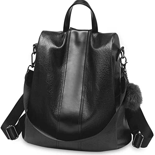 Sac à dos en cuir noir pour femme qui résout le manque de place à l'école ou en voyage
