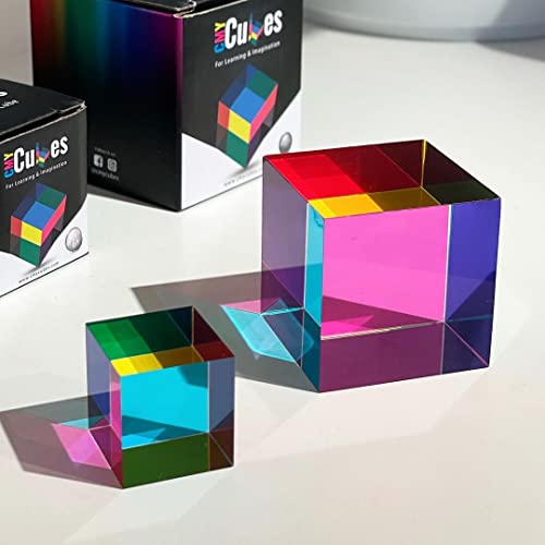 CMY Cubes Mini (30mm) - Cyan, Magenta & Yellow Cube - Optical Color Cube - Teaches Subtractive Color Mixing - Educational, Scientific, Physics & Kinetic Art Desk Object, STEAM