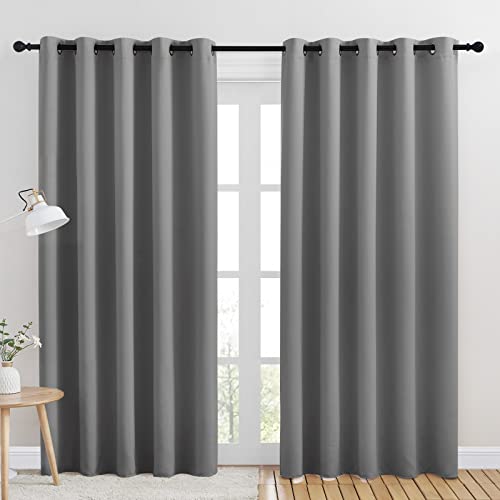 NICETOWN Bedroom Curtains Blackout Drapery Panels, Three Pass Microfiber Thermal Insulated Solid Ring Top Blackout Window Curtains/Drapes (Two Panels,