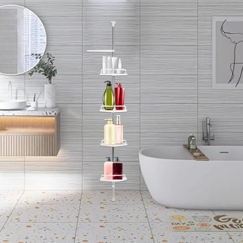 Étagère angle salle de bain télescopique à poser au sol