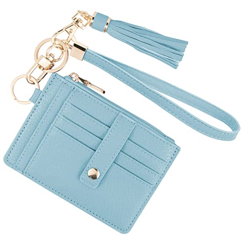 Image of KNGITRYI Small Wristlet Wallets for Women RFID Credit Card Holder Wallet Keychain Wristlet Wallet Credit Card Wallets for Women (Light Blue)