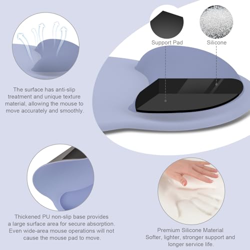 Image of MOSISO Wrist Rest Support for Mouse Pad&Keyboard Set, Circle Curved Ergonomic Mousepad&Coaster Non-Slip Base Home /Office Pain Relief&Easy Typing Pad with Soft Cloth&Silicone Lining, Stone Blue