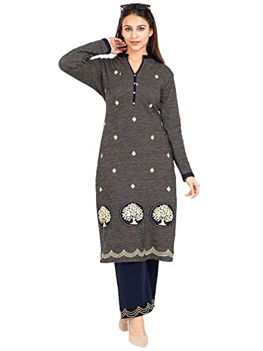 Image of Rosary Women's Warm Woolen Winter Wear Embroidered Kurta with Palazzo Set of 2pc, RZKP017GOLDEN-XL