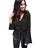 Forlisea Womens Sexy Off Shoulder Chiffon Ruffle Sleeve Shirt Blouse Mini Dress,Black XXL