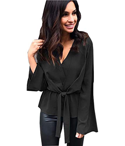Forlisea Womens Sexy Off Shoulder Chiffon Ruffle Sleeve Shirt Blouse Mini Dress,Black XXL