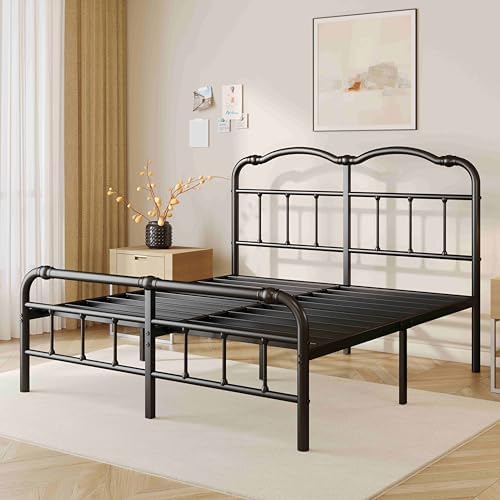 ZIYOO Vintage-Inspired 14 Inch Metal Bed Frame - Victorian Headboard & Footboard, Sturdy Platform Design, Under Bed Storage, No Box Spring Needed, Noise Free, Full Size