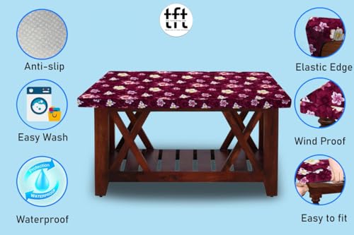 Image of The Furnishing Tree Elastic Rectangular Center Tpoy Table Cover WxL 18x48 in Inches Polyester Floral Pattern Red