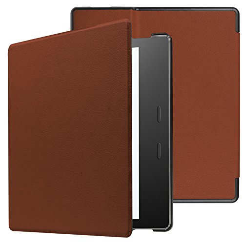 Dteck Case for All-New Kindle Oasis (10th Generation 2019 Release / 9th Generation 2017 Release) 7 Inch - Slim Lightweight Synthetic Leather Flip Smart Cover with Auto Sleep Wake/Stylus Pen (Brown)