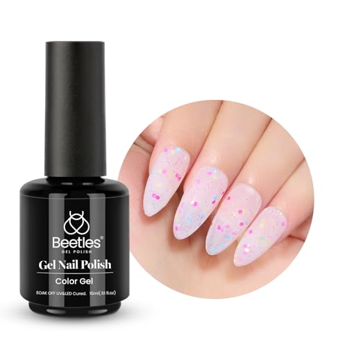 Beetles - Esmalte de uñas de gel UV con purpurina, color rosa, 15 ml, confeti brillante, esmalte de uñas, regalo para arte de uñas DIY, manicura doméstica, regalo para mujeres