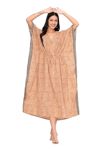 Caftan imprimé robe longue coton bio, la solution fraîcheur et confort pour la plage