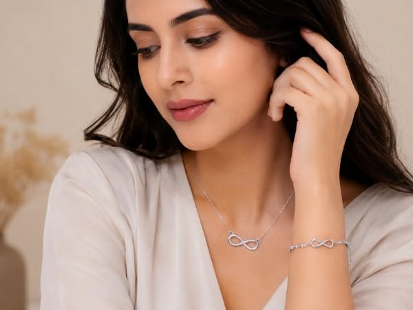 Image of Nilu's Collection Infinity Shape Cubic Zirconia Diamond Bracelet for Women Jewelry for Gift, Adjustable Charm Bracelet