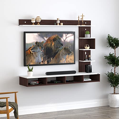Image of Anikaa Cindy Engineered Wood Wall Mount TV Unit /TV Stand /TV Cabinet /TV Entertainment Unit /Set Top Box Stand (Wenge White) (Ideal for 43 Inch)(D.I.Y)
