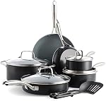 GreenPan Swift Healthy Céramique antiadhésif, 12 Ensemble de casseroles et d'articles de cuisine en pièces, poignées en acier inoxydable, sans PFAS, lave-vaisselle sans danger, sans four, gris