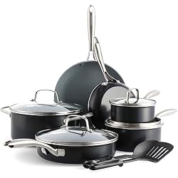 GreenPan 12 Piece Nonstick Swift Cookware Set, Ceramic PFAS-Free Pots & Pans with Lids, Dishwasher & Oven/Broiler Safe to 600F, Kitchen Cooking Set, Sauce, Saute, Stock, Frying Pans, Gray
