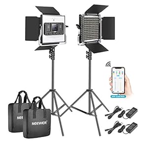 Neewer 2er Pack 528 LED Videolicht metalldimmbar Bi Farbe 3200K-5600K Fotografie Beleuchtungsset mit intelligentem APP Steuerungssystem LCD Bildschirm und Lichtstativ Studio Außen