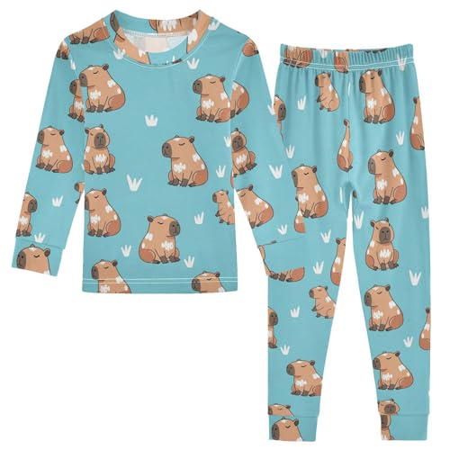 Pajama Sets Long Sleeve Cute Brown Animals Pattern Soft Comfy Sleepwear 2 Piece PJS 3-8T