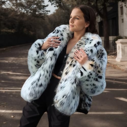 DJBM Women Artificial Fur Lapel Coat Deluxe Furry Leopard Opening Jacket Warm Sexy Dressy for Evening Nightclub3