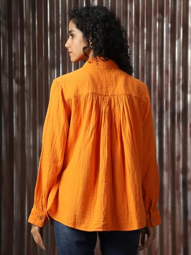 Image of High Star Women Cotton Solid Oversized Fit Casual Collar Full Sleeves Shirts