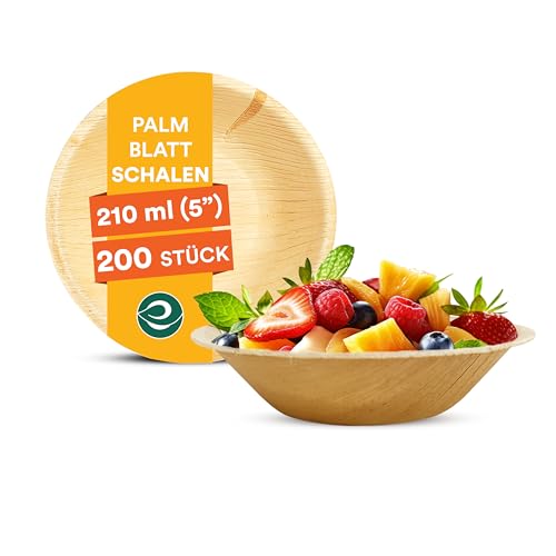 ECO SOUL Palm Leaf Bowl 200 pc, Small 5" (7 Oz) | Round Like Bamboo Bowls, Compostable, Biodegradable, Disposable Palm Leaf Bowls Eco-friendly | Sturdy, Microwave & Oven Safe