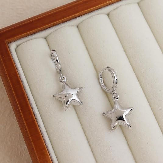 Jean Beau Hoop Huggie Charm Gold Silver Sun Star Earrings for Women, Trendy Puffy Drop Earring Prom Fashion Accessories Jewelry Gift - Image 7