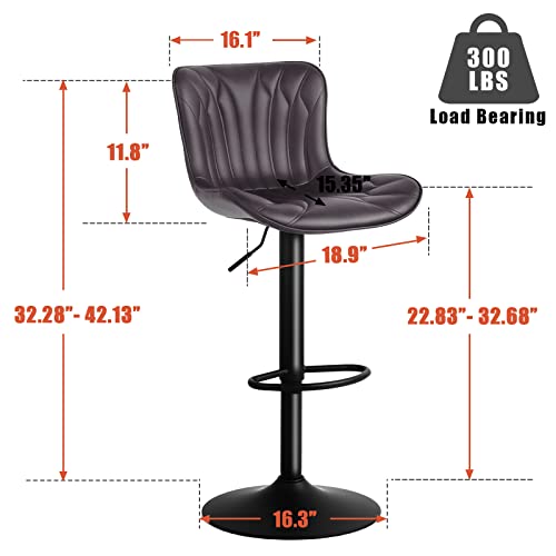 Image of Bar Stools Set of 4 Modern Kitchen Counter Chairs Swivel Barstools Brown | Faux leather upholstered island chairs with backs & metal base. Adjustable Height, easy to clean & load 300 lbs