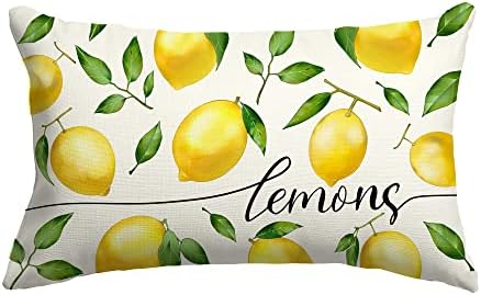 LOMCHEN Summer Pillow Covers 12x20 Inch Watercolor Lemons Lumbar Pillow Cover Summer Decorative Throw Pillows Summer Cushion Case Decorations for Sofa Couch