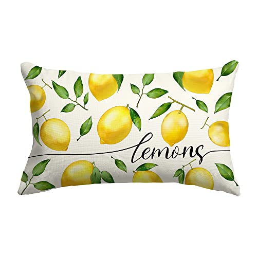 Lomchen Summer Pillow Covers 12X20 Inch Watercolor Lemons Lumbar Pillow Cover Summer Decorative Throw Pillows Summer Cushion Case Decorations For Sofa Couch #TOP3