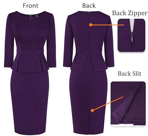 Image of VFSHOW Womens Wear to Work Front Zipper V Neck Peplum Business Office Church Flattering Pencil Sheath Dress