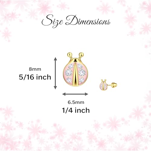 Cherished Moments Children's Sterling Silver or 14k Gold Plated Pink Ladybug Screw Back Earrings for Babies, Little Girls, Kids and Toddlers4