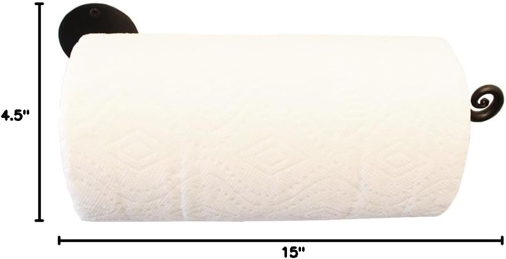 Blacksmith Handmade Wall Mount Wrought Iron Rustic Black Metal Paper Towel Holder for Kitchen (Black)