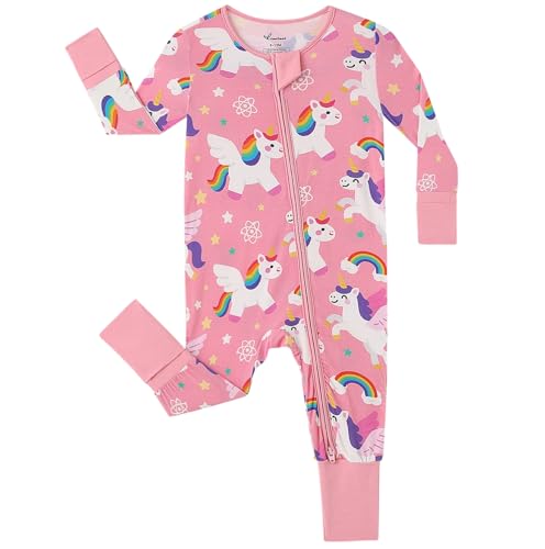 Image of Unisex Baby Bamboo Viscose Long Sleeve Romper, Cute Prints Zipper Footless Jumpsuit, Toddler One-Piece Outfits