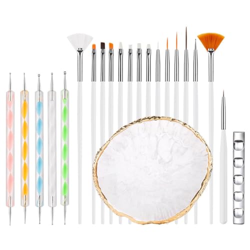 22 Pcs Nail Art Brushes Set with Resin Palette and Silicone Carvi...